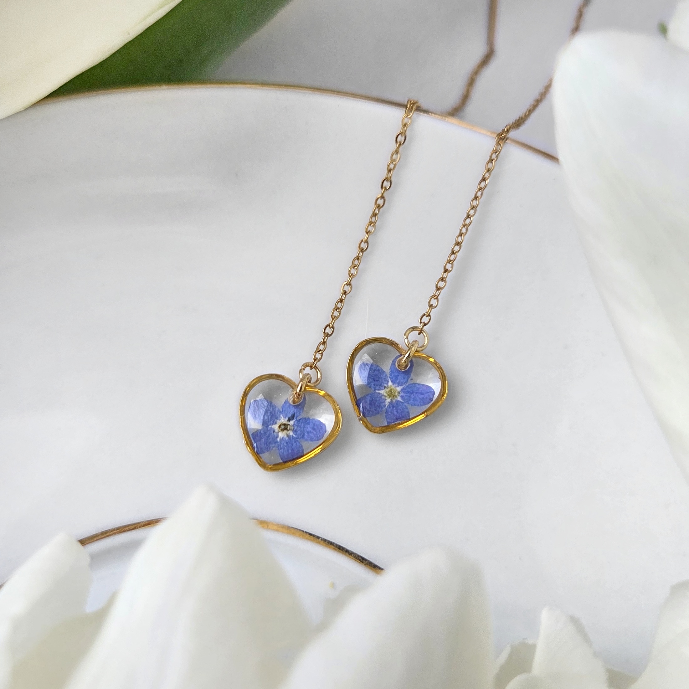 Niezapominajki w serduszkach - kolczyki - obrazek 2